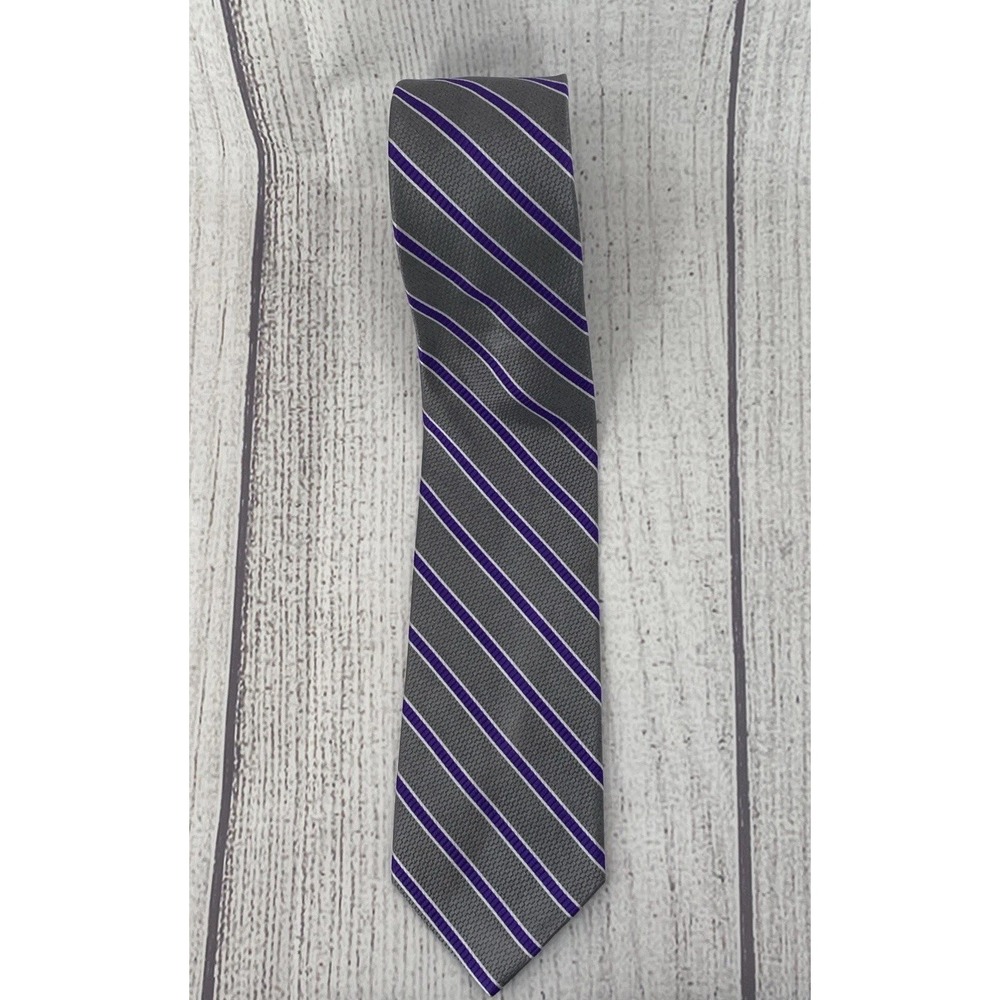 Cape Cod Tie Mens Necktie Stripes 100% Silk Gray Purple White Classic Career